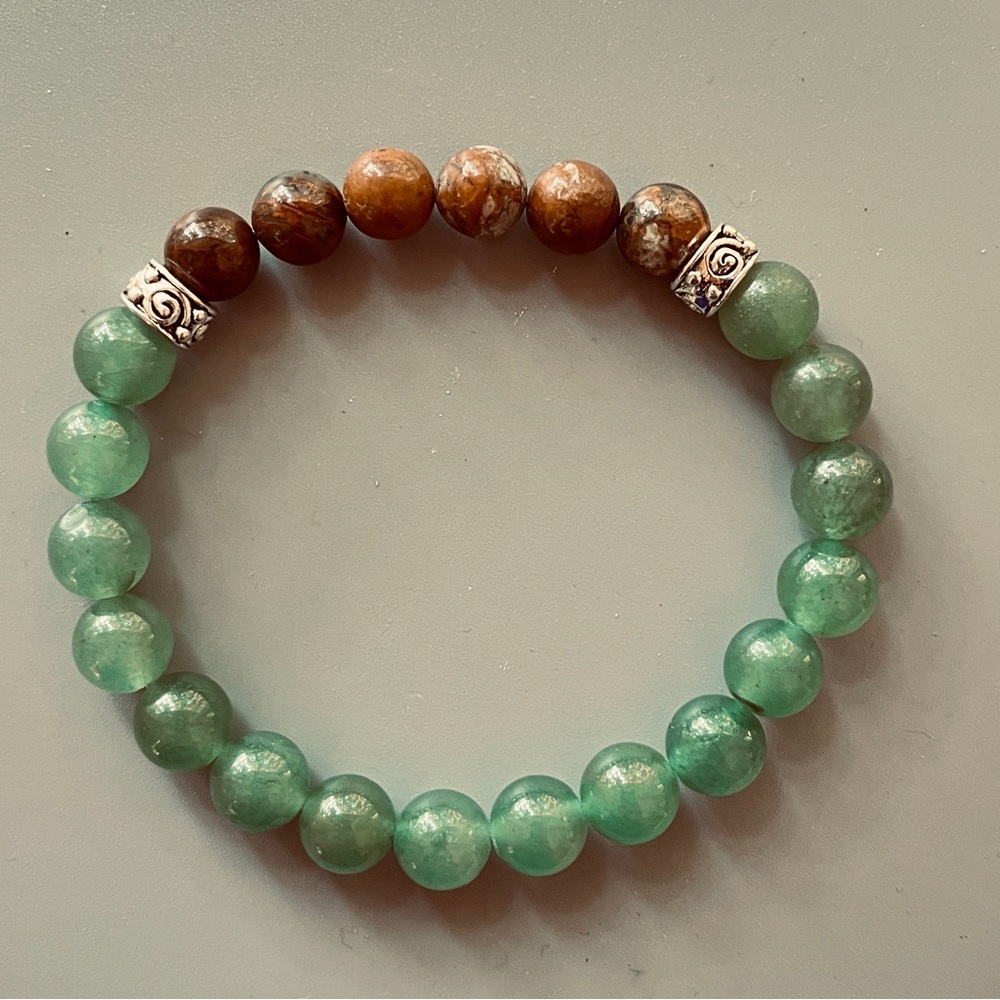 African Natural Coffee Brown Opal and Green Jade Handcrafted Bead Bracelet - Picture 7 of 7